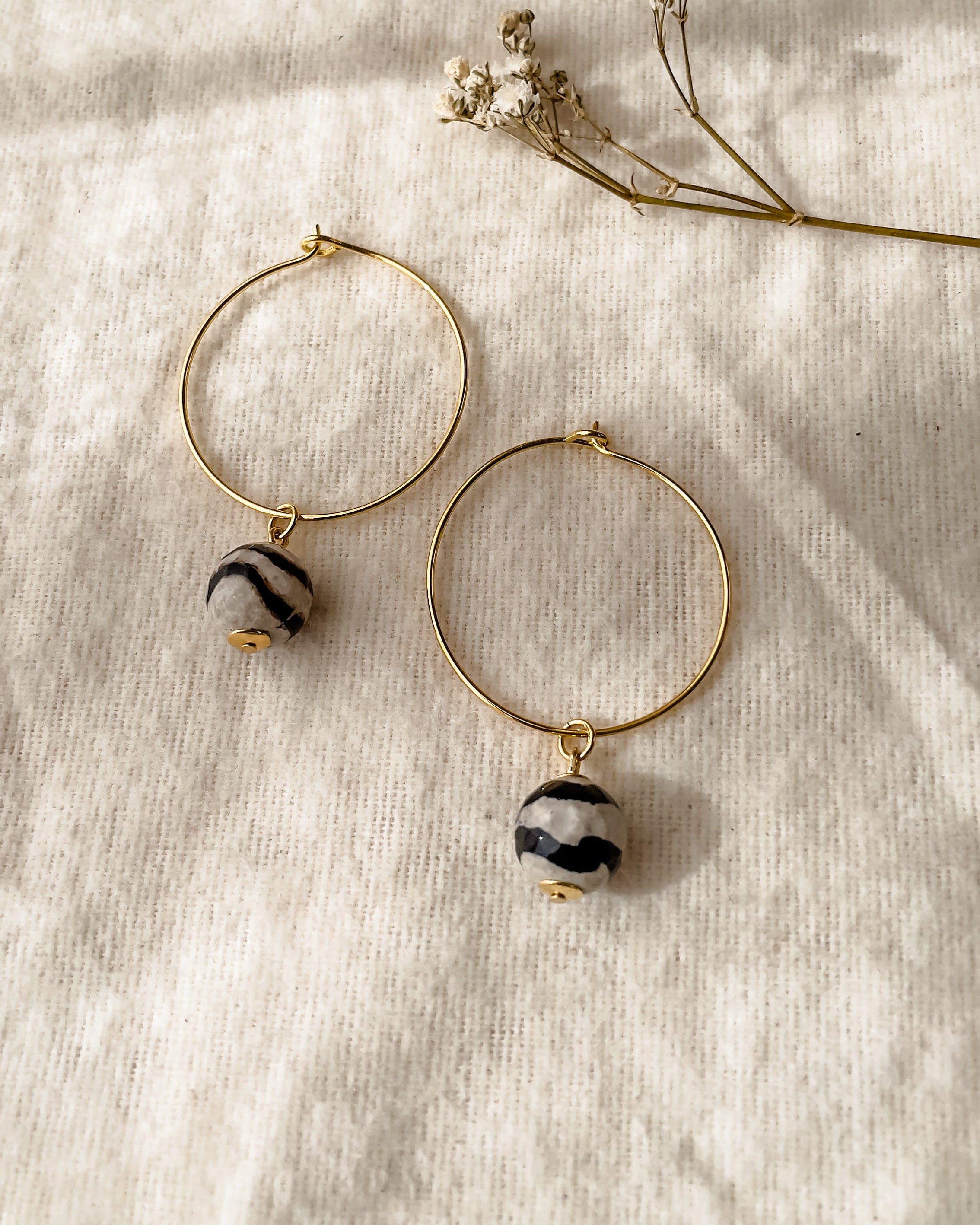 Brincos Argola Ágatas - Preto e Branco